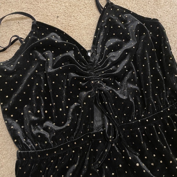 Black Velvet and Gold Polka Dot Jumpsuit - Picture 3 of 7